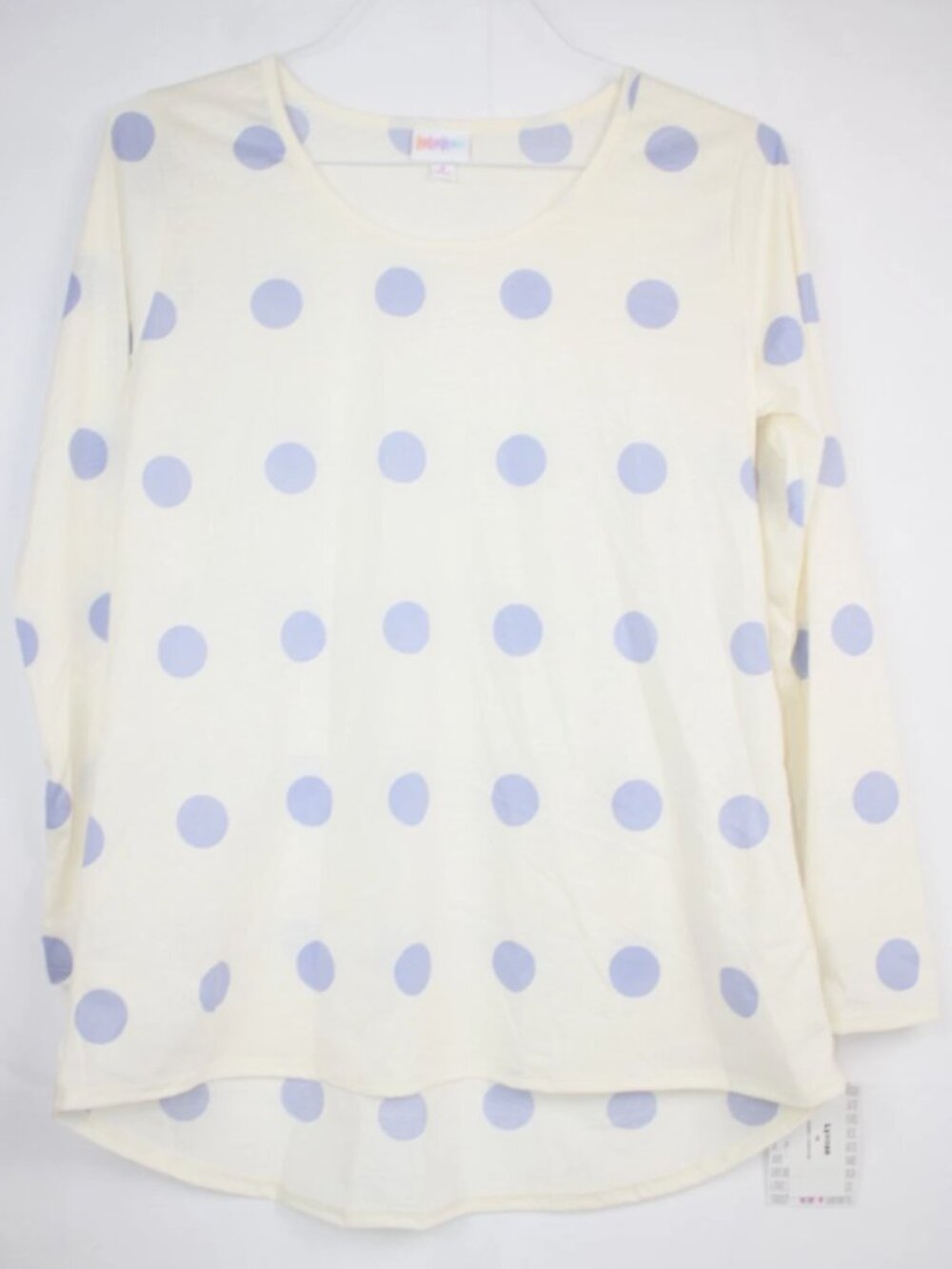 LuLaRoe LYNNAE Women's Shirt Top Size M Medium White Blue Polka Dots READ NWT